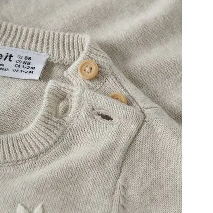 NAME IT BABY katoenen gebloemde gebreide trui met borduursels - grijs, foto 5