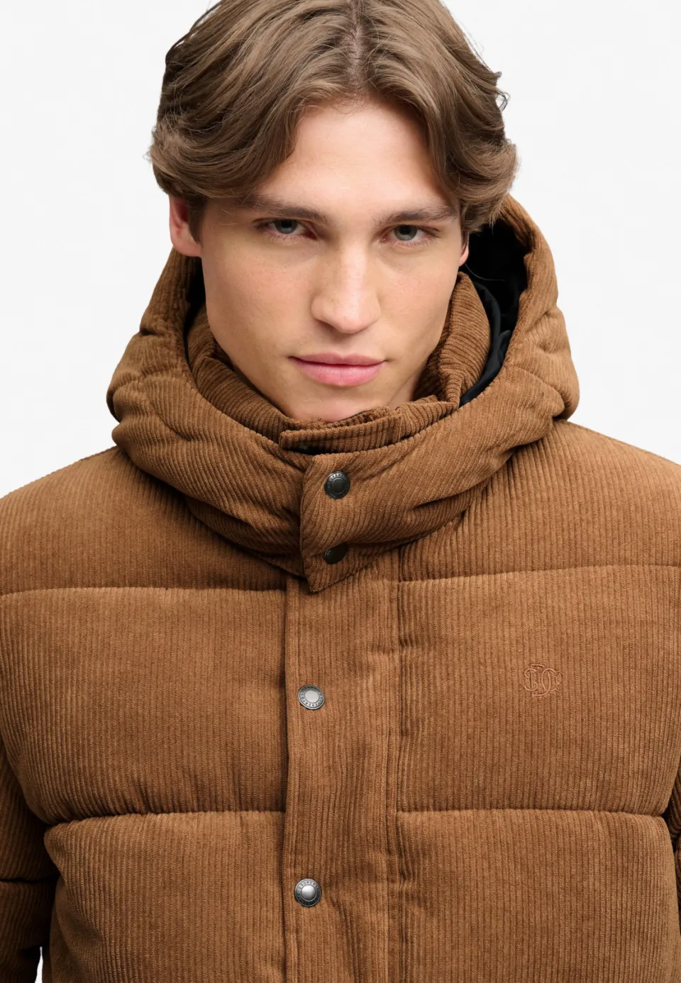 Superdry Premium Hood Cord Puffer corduroy winterjas donkerbruin dark tobacco brown, foto 4