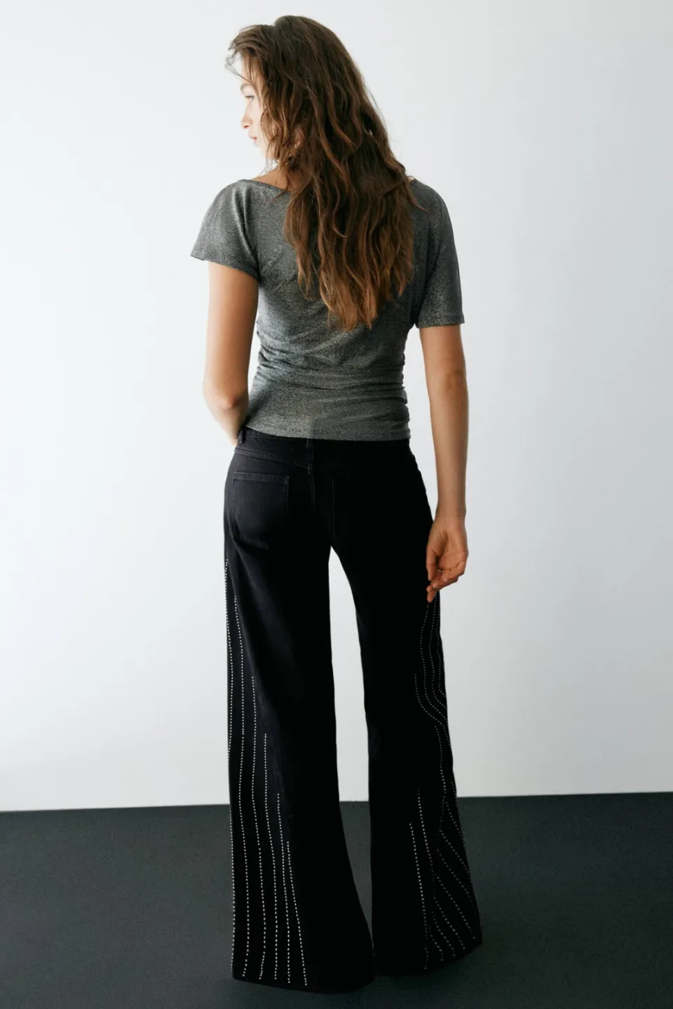 Mango TEEN wide leg jeans met studs - zwart, foto 4