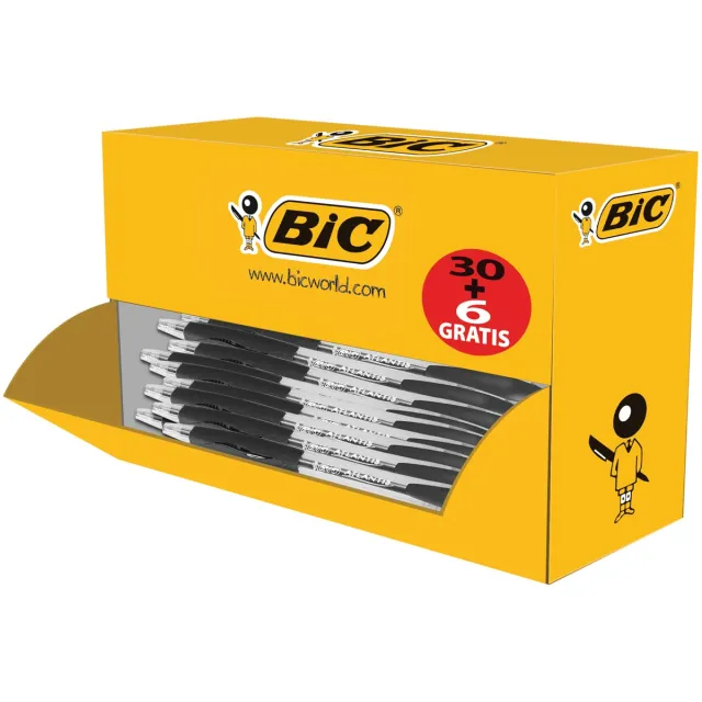 Bic Balpen bic atlantis classic grip clic m zwart Valuepack 30+6 gratis