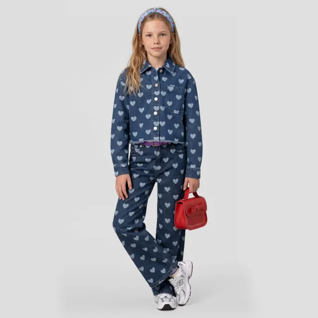Me & My Monkey spijkerjas met hartjes donkerblauw Donkerblauw/lichtblauw
