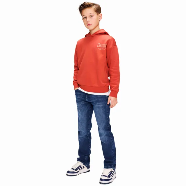 Retour Jeans rechtvallende hoodie met backprint - koraalrood