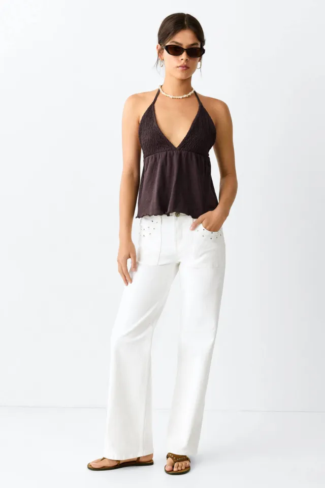 Mango TEEN wide leg jeans met studs - wit