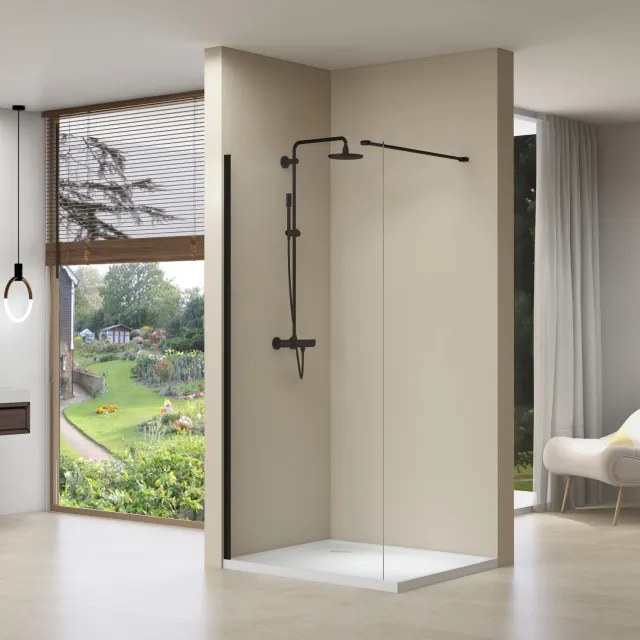 Van Rijn Inloopdouche Van Rijn ST01 140x200 cm Helder Glas 8 mm Met Stabilisatiestang Mat Zwart