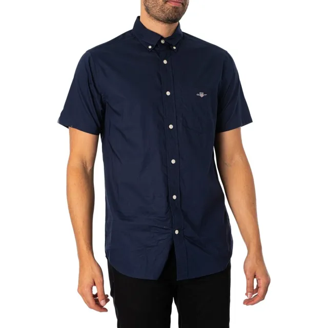Gant Overhemd Lange Mouw Gant Normaal poplin overhemd met korte mouwen marine