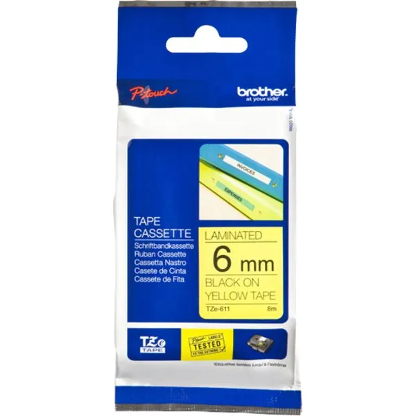 Brother TZe-611 Tape Zwart op geel (6 mm)