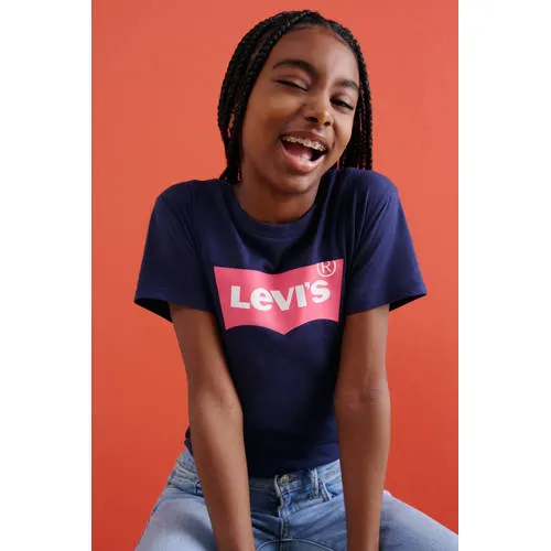 Levi's T-shirt Batwing met logo donkerblauw/roze, foto 4