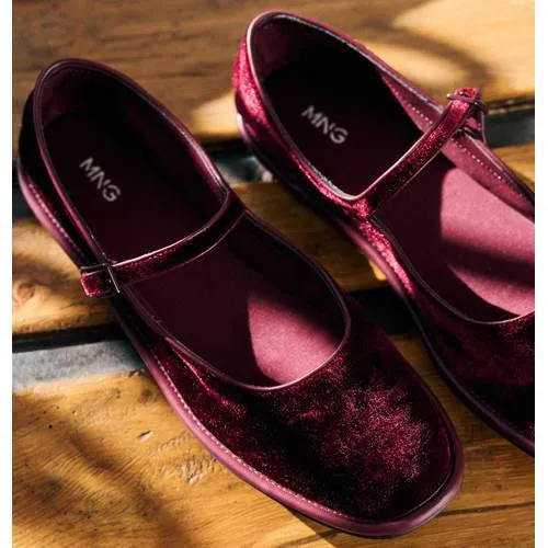 Mango TEEN fluwelen ballerina's - donkerrood, foto 3