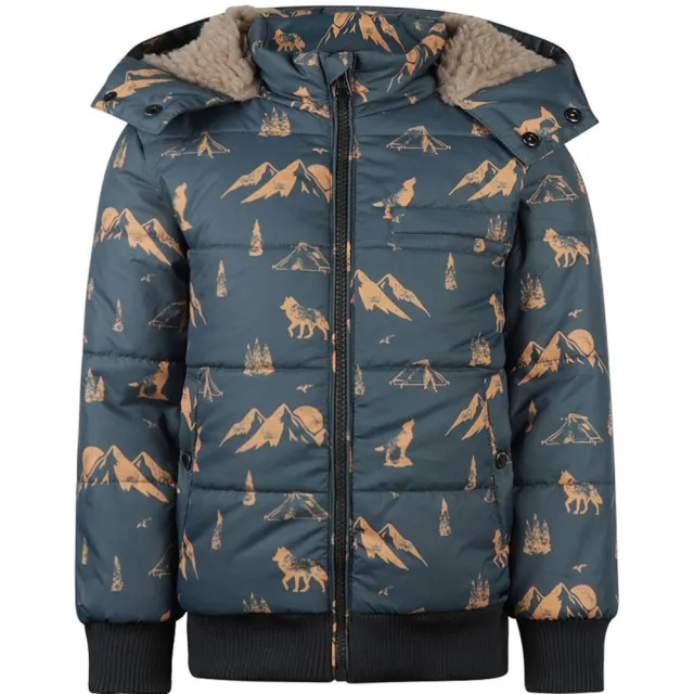 Koko Noko gewatteerde jas grijsblauw Grijsblauw/beige/zwart