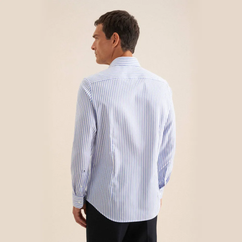 Seidensticker gestreept slim fit overhemd lichtblauw blauw, foto 6