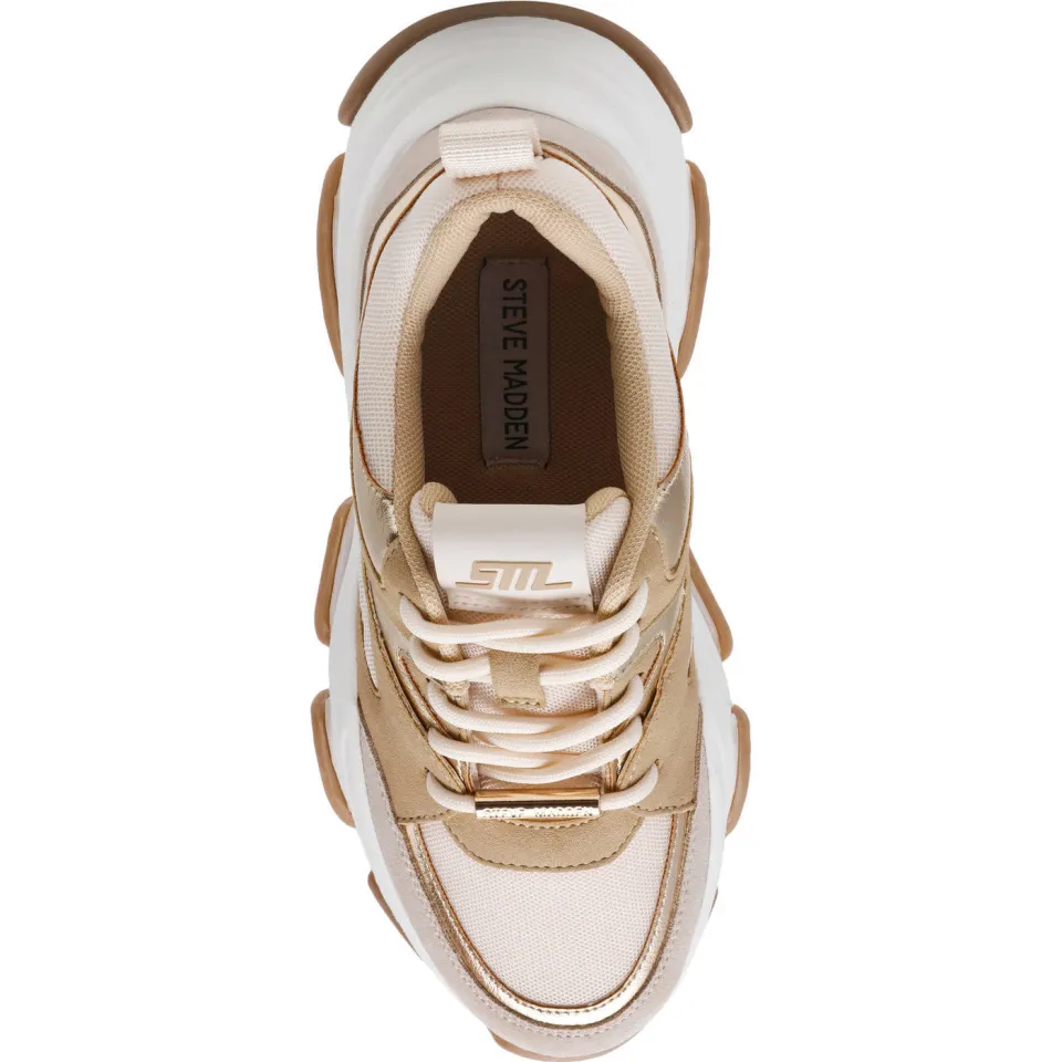 Steve Madden Progressive chunky leren sneakers beige/goud, foto 6