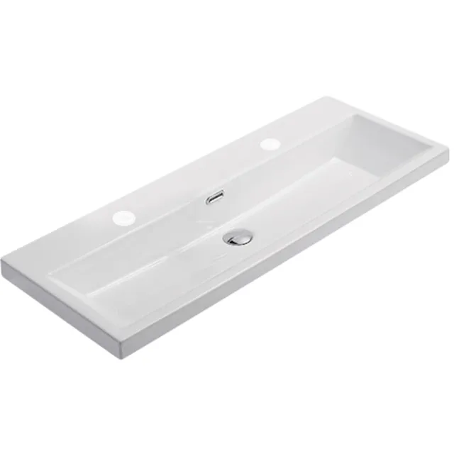 Sanilux Wastafel Sanilux Compact Keramiek 100 cm 2 Kraangaten Wit
