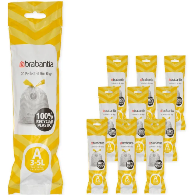 Brabantia PerfectFit Vuilniszakken - 3 l - Code A - 10 rollen x 20 stuks Wit