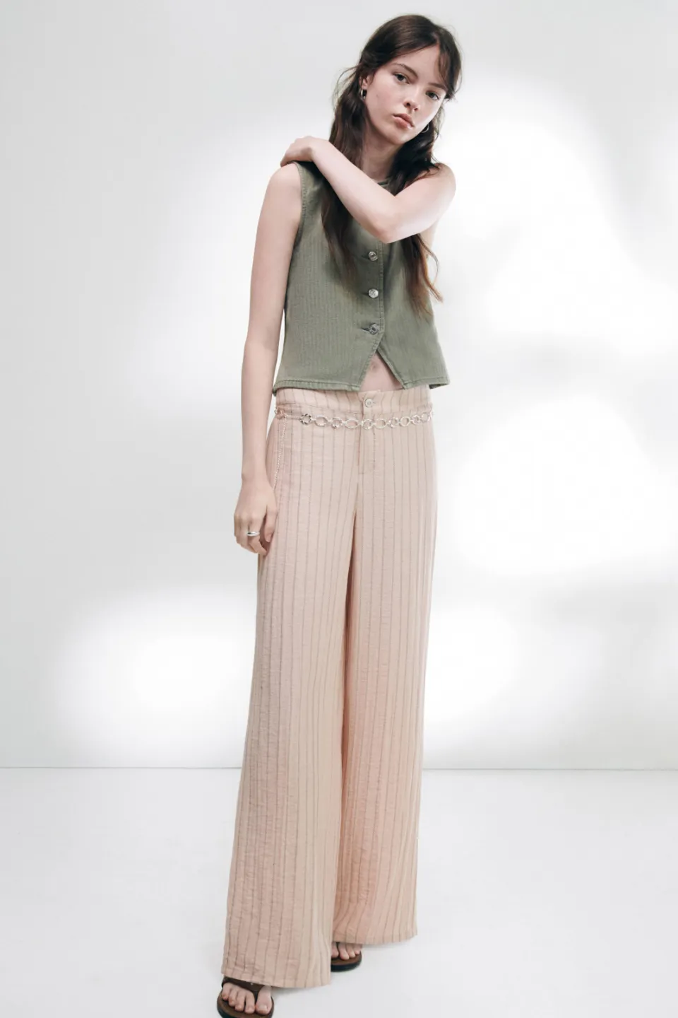 Mango gestreepte pantalon zalm, foto 3