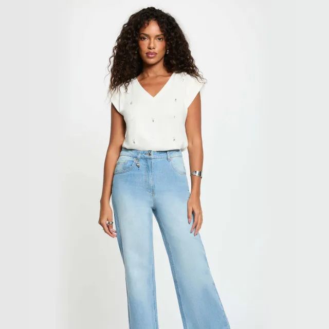 Morgan top met strass-steentjes - wit