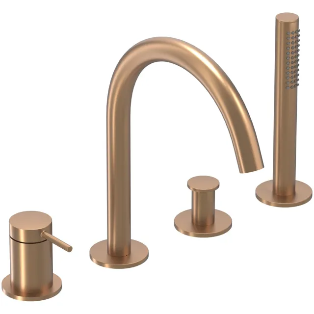 IVY Badrandcombinatie IVY Bond 4-gats Mengkraan Met Uittrekbare Handdouche Draaibare Uitloop Geborsteld Mat Koper PVD