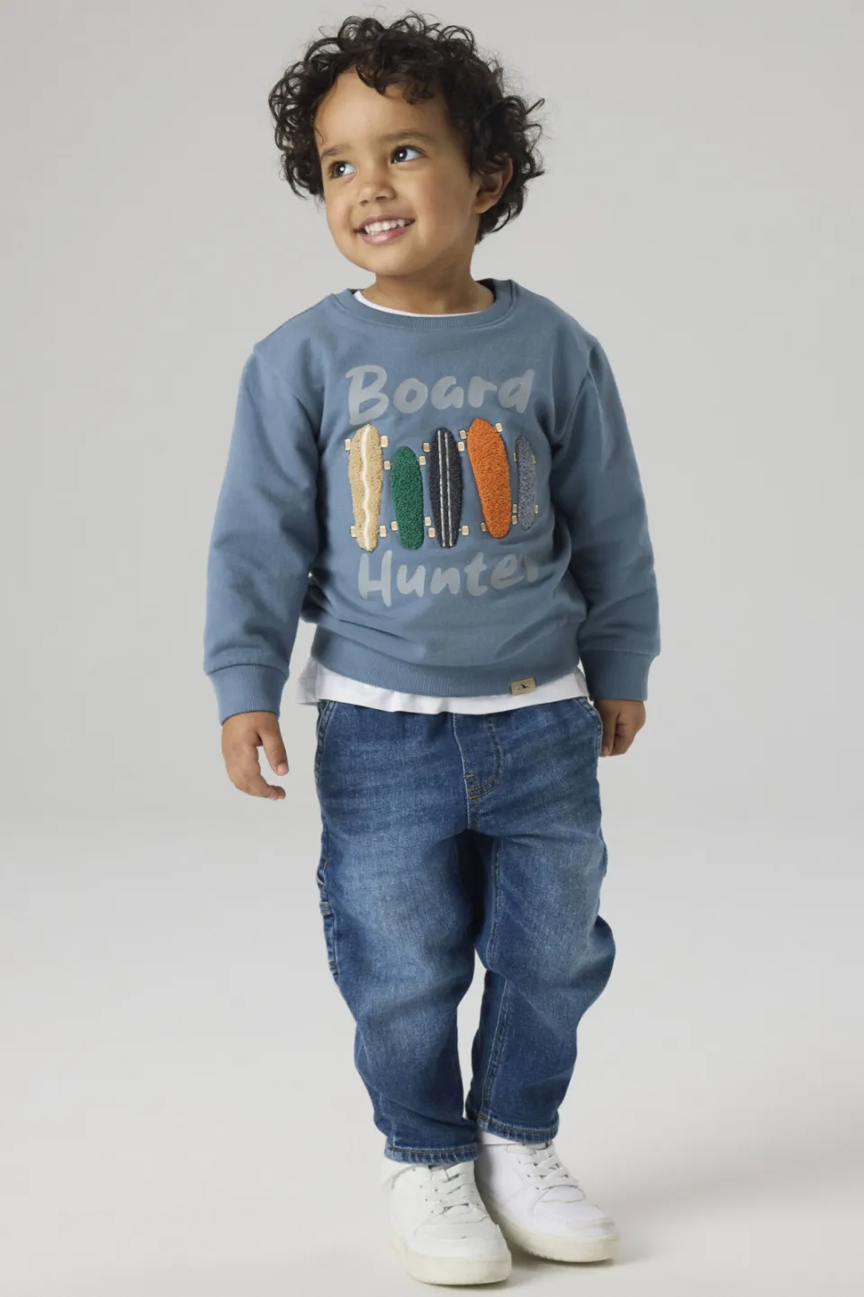 NAME IT MINI rechtvallende sweater met patches en print - grijsblauw, foto 4