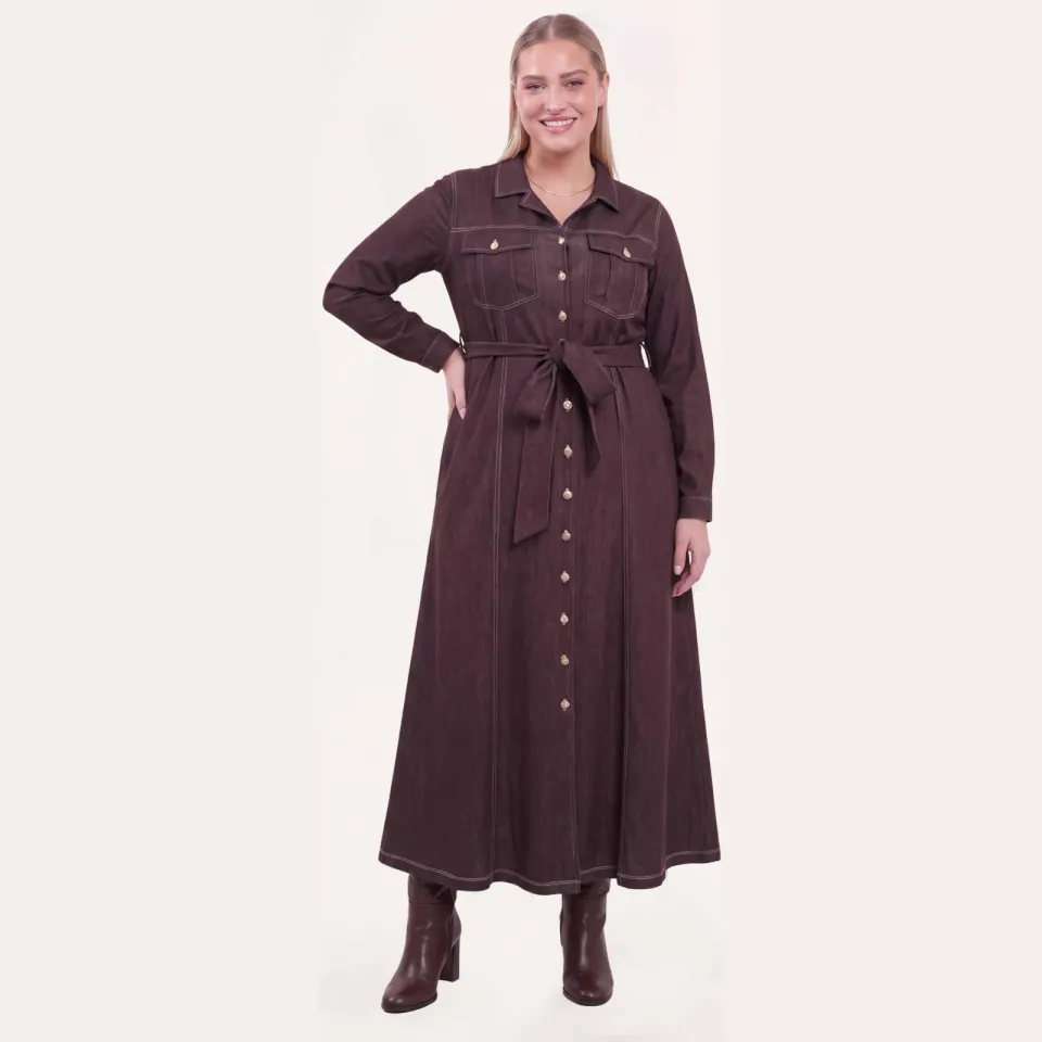 Yoek Denim Brown midi-jurk bruin, foto 2