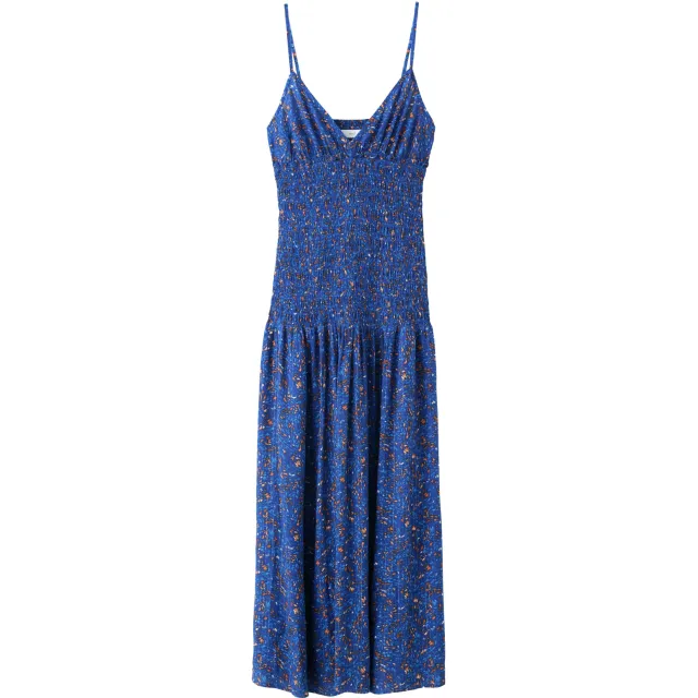 Mango maxi jurk met print en smockwerk marineblauw, foto 2
