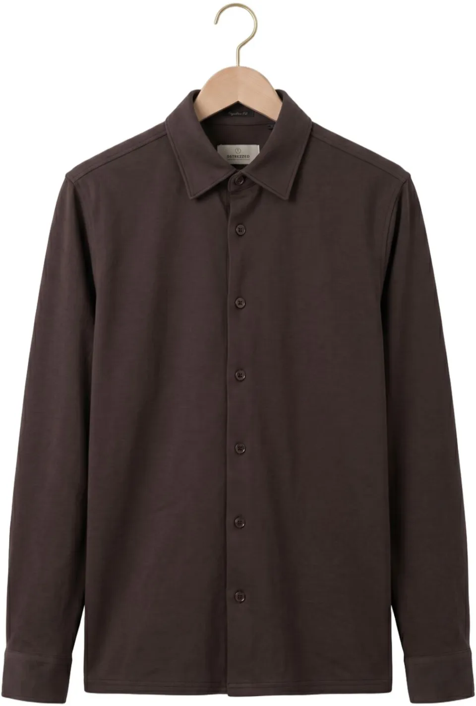 Dstrezzed slim fit piqué overhemd - donkerbruin, foto 4