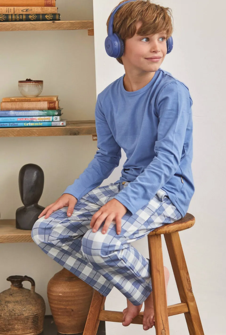 Little Label pyjama met geruite broek blauw, foto 3