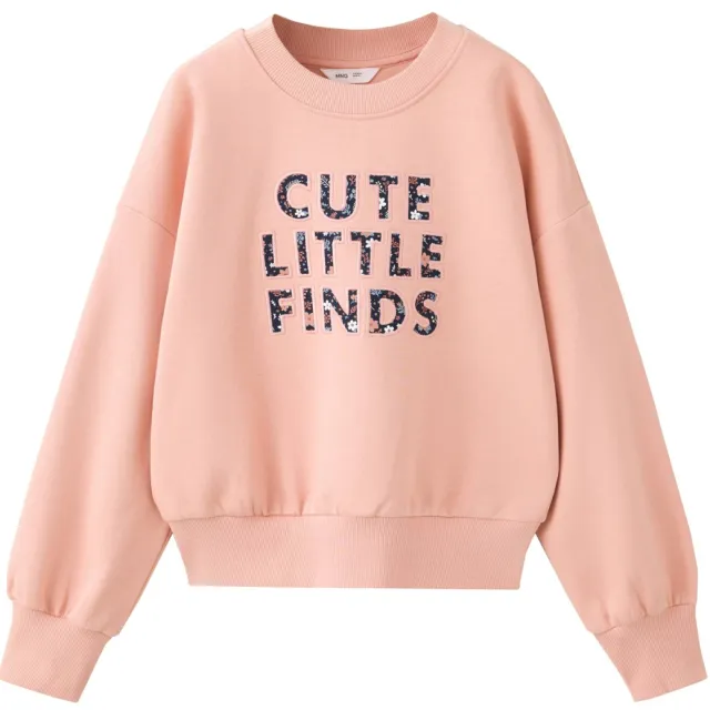 Mango Kids gebloemde sweater met tekst - roze