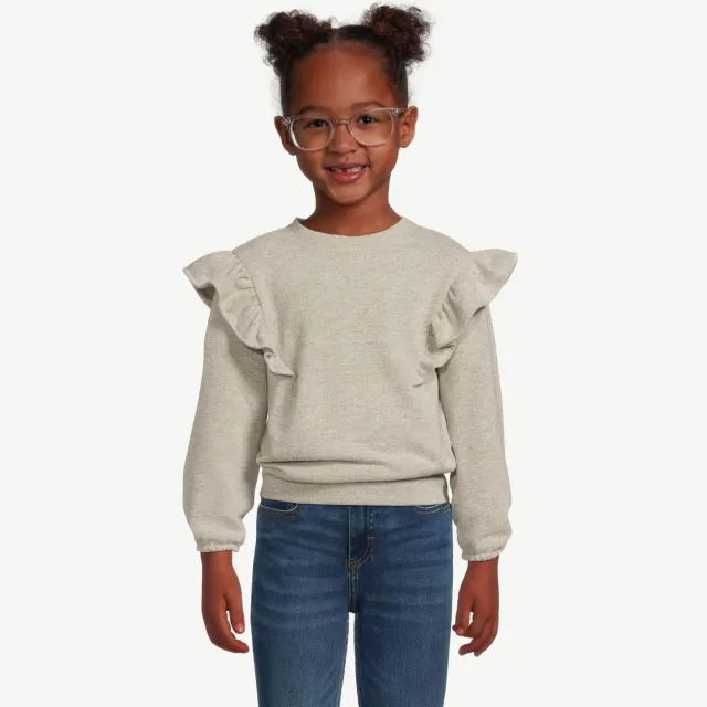 Anytime trui met glitter en ruches beige melange