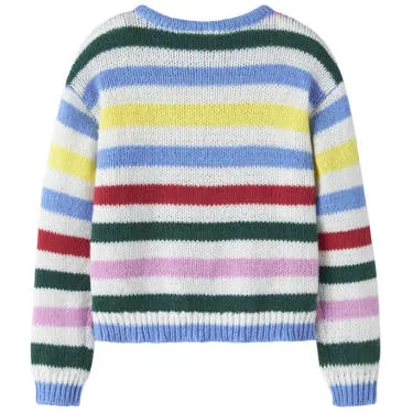 NAME IT KIDS rechtvallende gestreepte gebreide trui - blauw Meisjes Polyester Ronde hals, foto 2