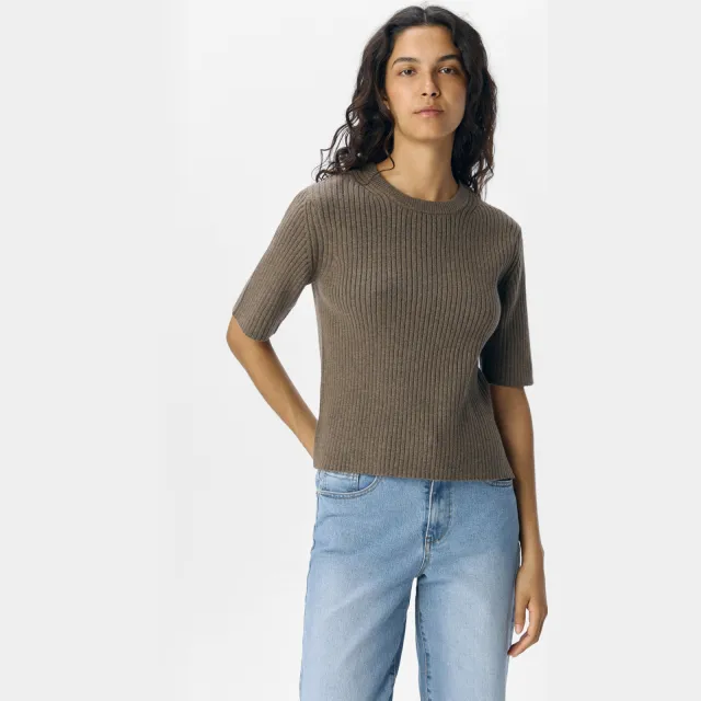 Object trui bruin rib gebreid