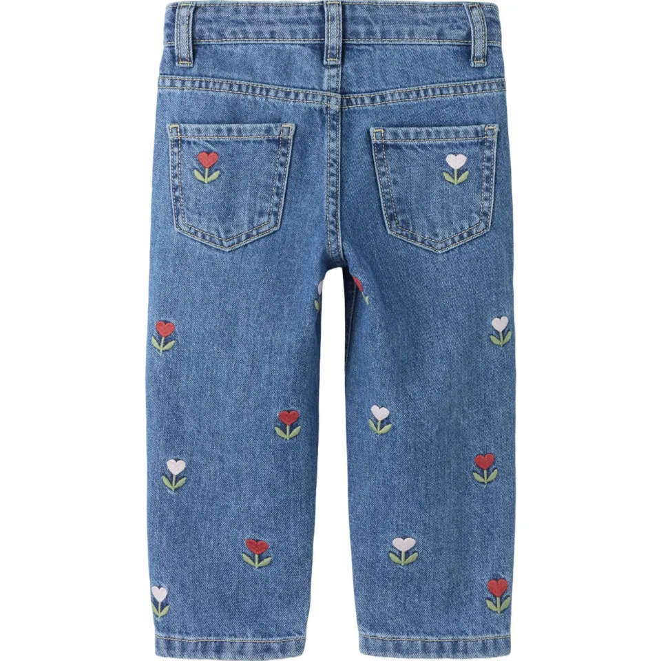 NAME IT MINI gebloemde mom jeans met borduursels - mediumblauw, foto 3