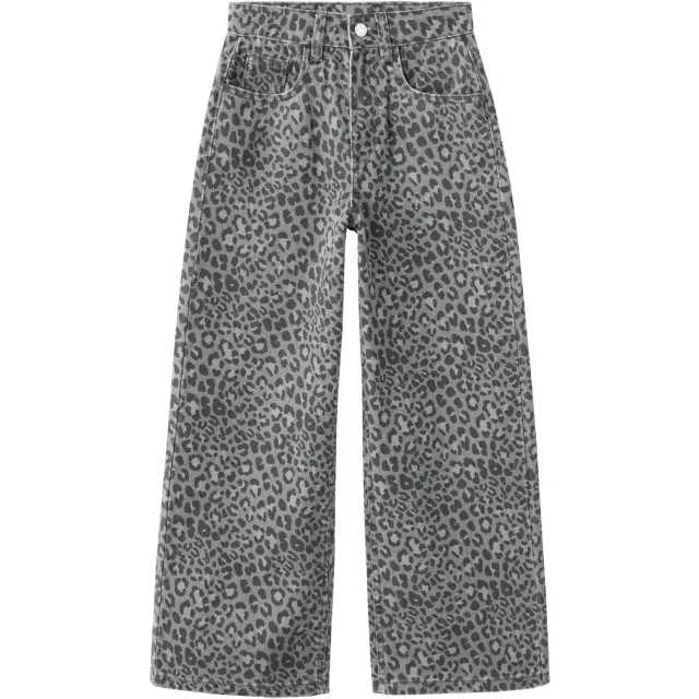 Mango Kids straight leg jeans met panterprint - antraciet