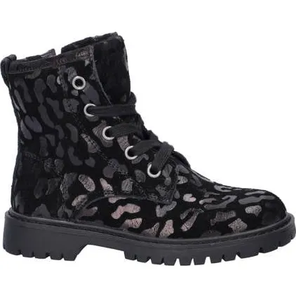Nelson Kids suède veterboots met panterprint zwart, foto 4