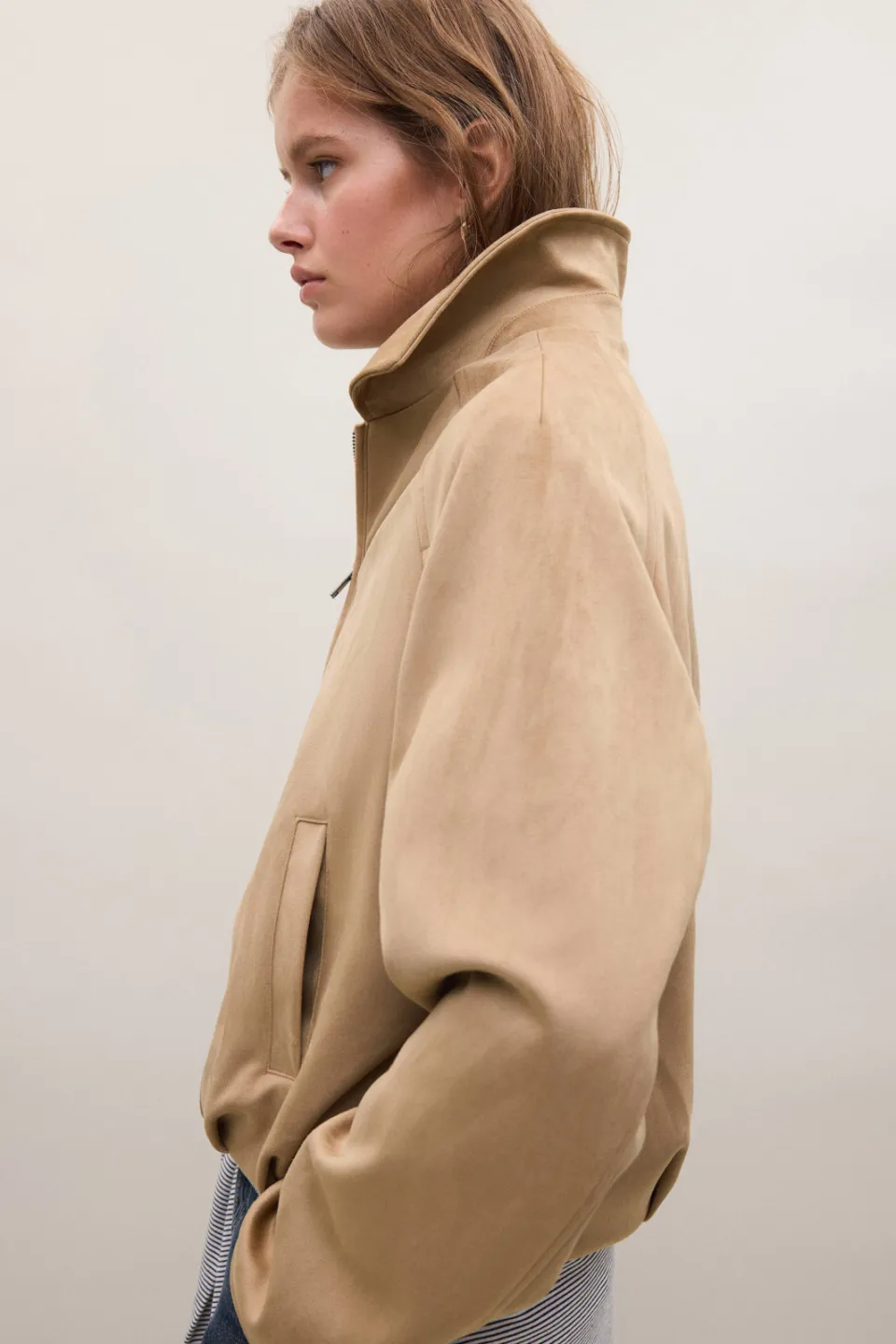 Mango suèdelook tussenjas beige, foto 5