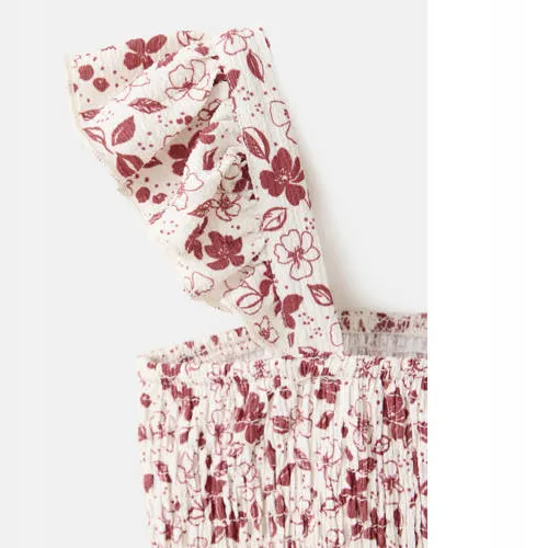 Mango Kids gebloemde top met ruches en smockwerk donkerrood donkerrood/wit, foto 5