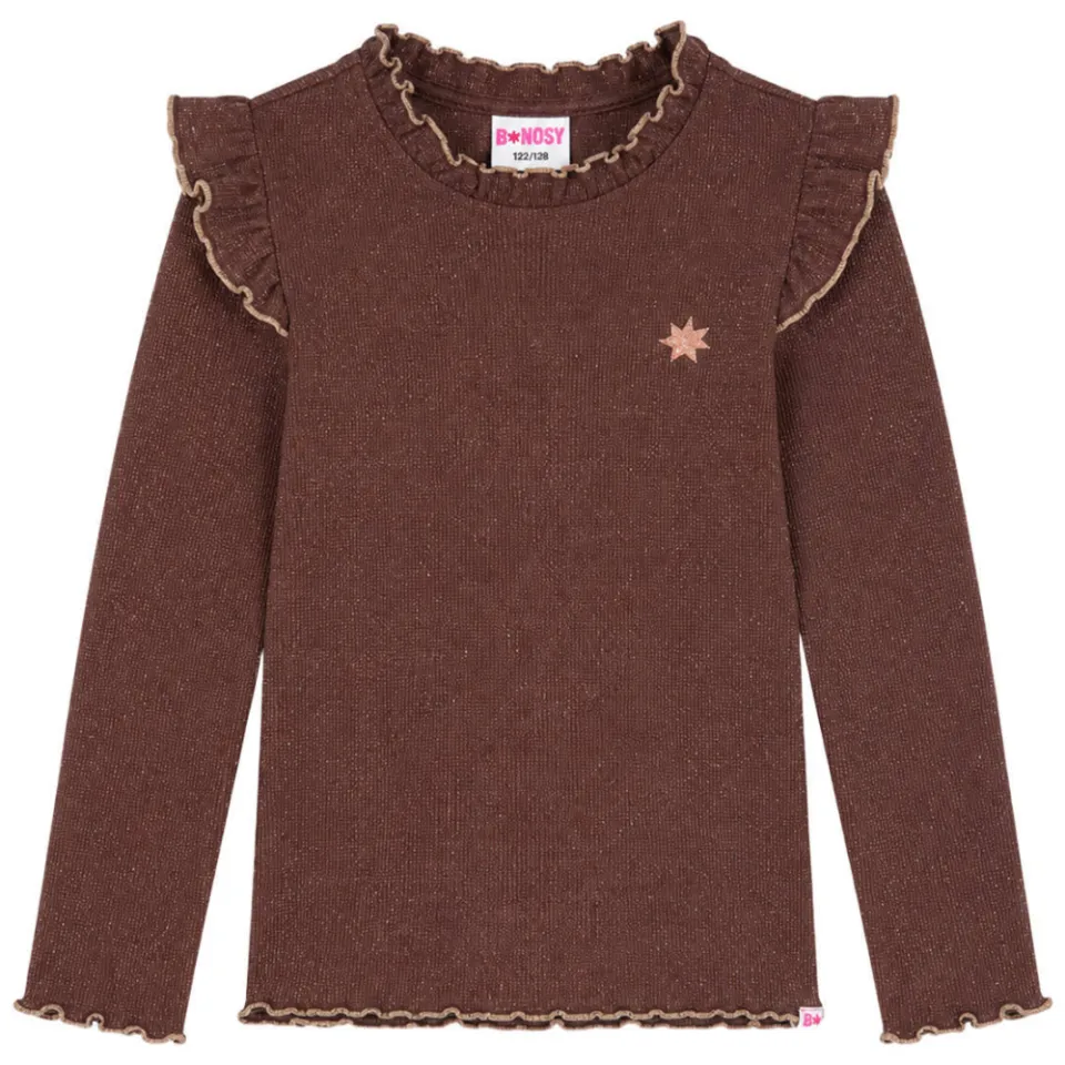 B.Nosy aansluitende longsleeve met glitters en ruches bruin, foto 2