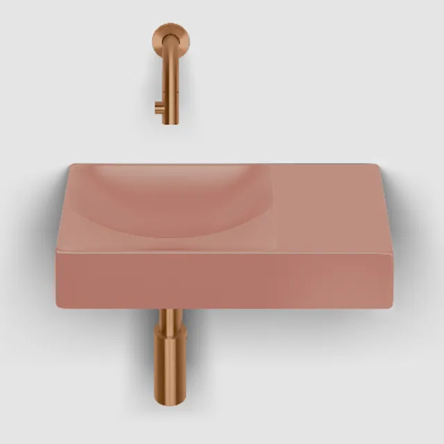 Clou Vale Fontein Zonder Kraangat Rechts Met Geintegreerde Afvoer Mat Roze Keramiek 38 cm