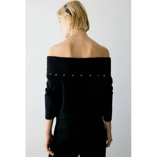 Mango TEEN off shoulder gebreide trui - zwart, foto 7