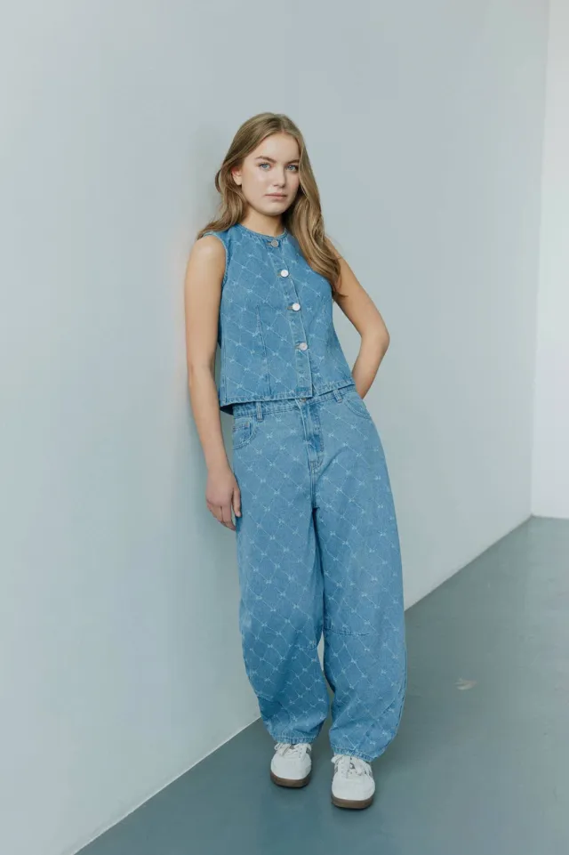 Sofie Schnoor girls high waist barrel jeans medium blue denim