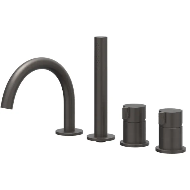 IVY Badrandcombinatie IVY Tribe 4-gats Mengkraan Met Uittrekbare Handdouche Draaibare Uitloop RVS316 Geborsteld Carbon Black PVD Geborsteld RVS316 Carbon Black PVD