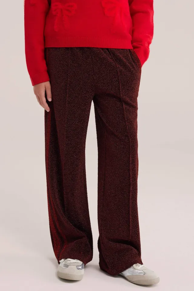 WE Fashion loose fit casual broek met glitters - donkerrood, foto 3