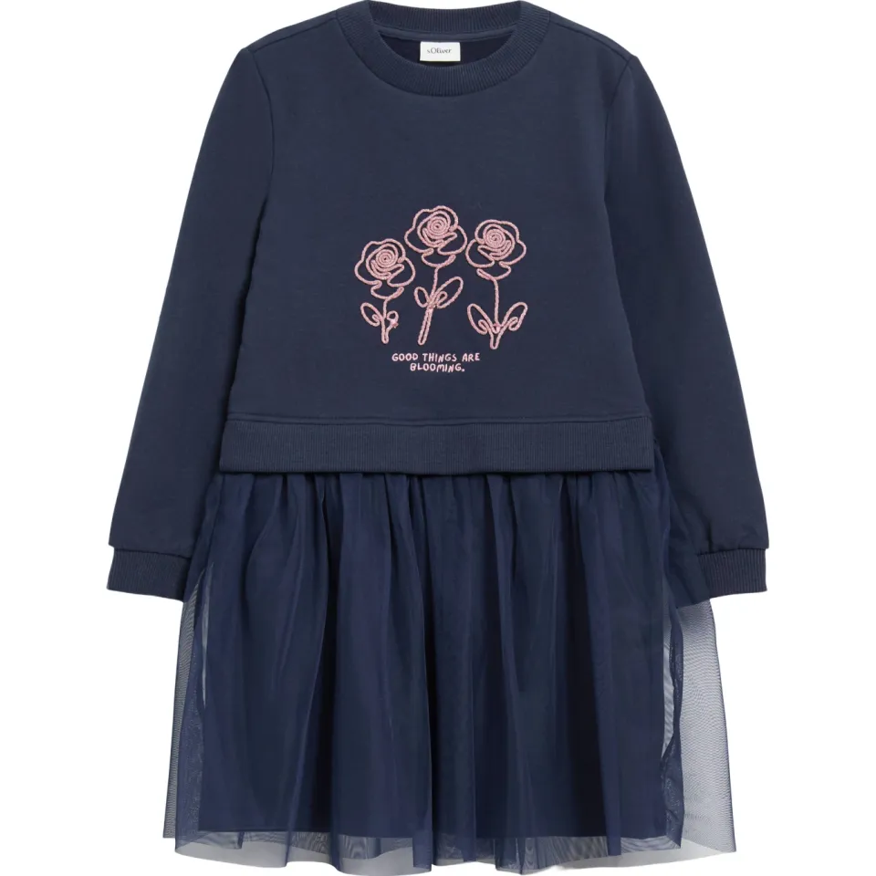 S.Oliver sweatjurk met tekst en glitters donkerblauw, foto 2