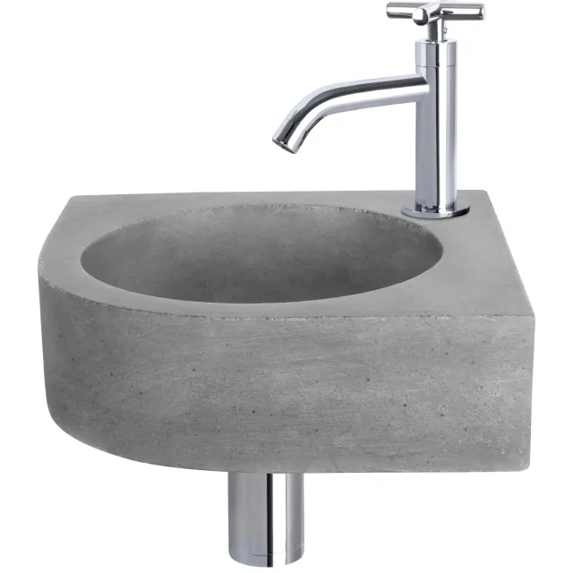 Differnz Fonteinset Differnz Cleo 31.5x31.5x10 cm Beton Donker Grijs Met Kruis Kraan Chroom