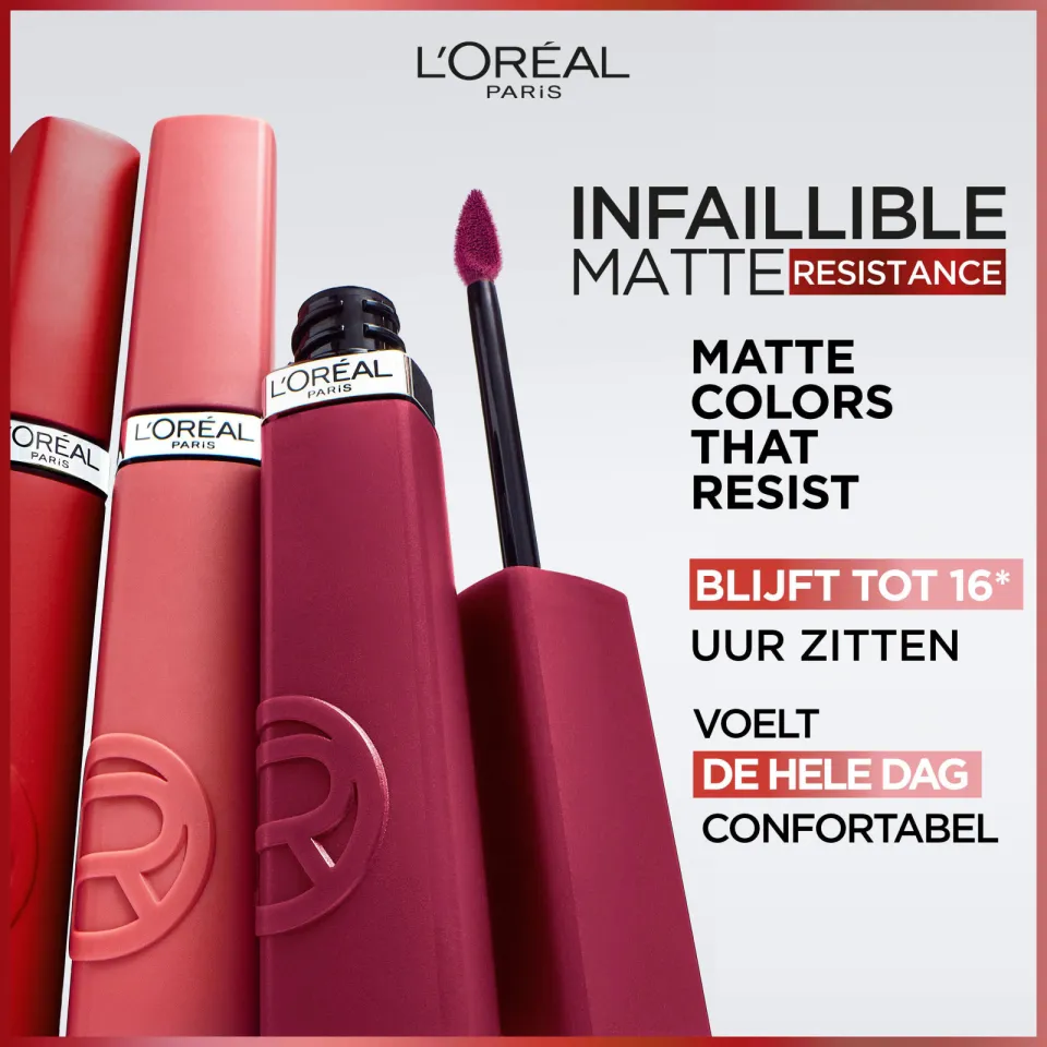 L'oréal Infaillible Matte Resistance lippenstift 115 Snooze Your Alarm rood, foto 3
