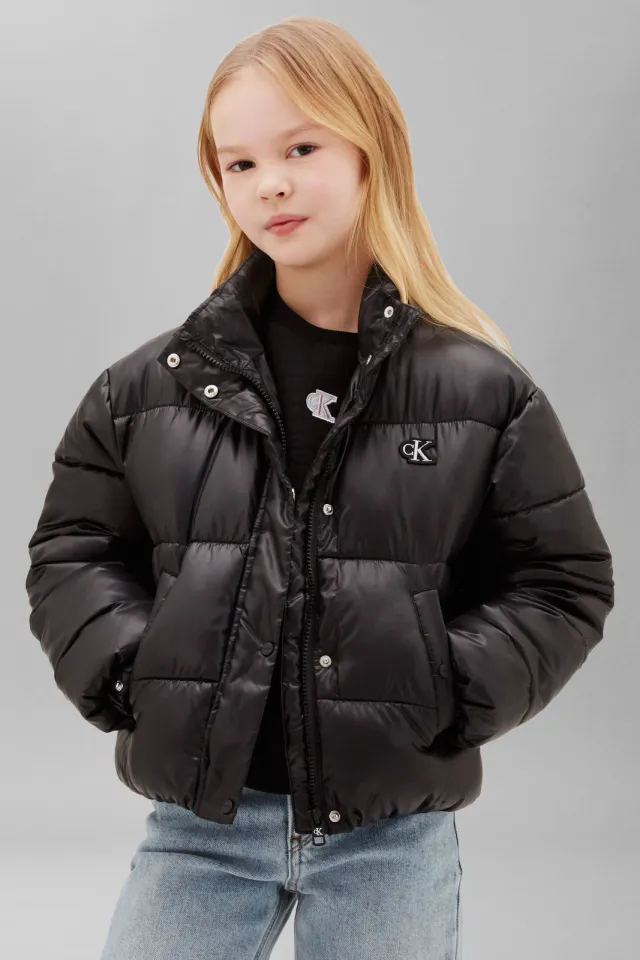 Calvin Klein gewatteerde winterjas met opstaande kraag zwart