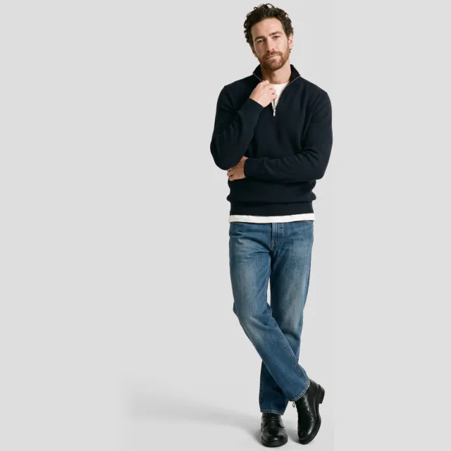 Profuomo katoenen regular fit gebreide trui - donkerblauw Navy