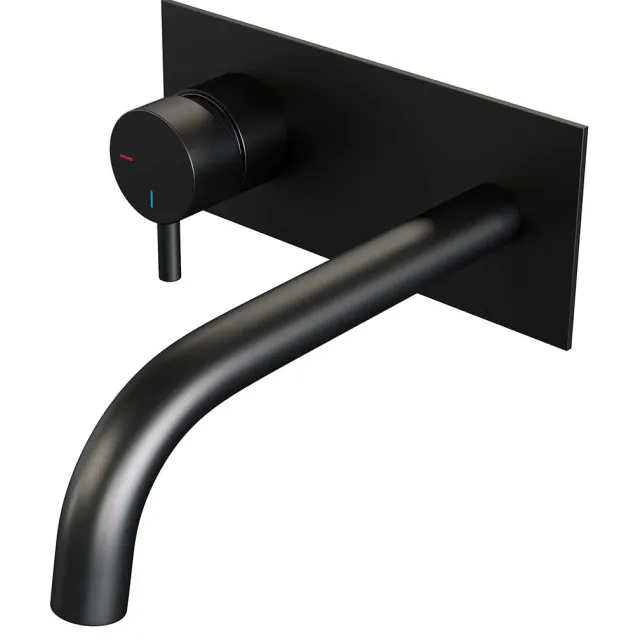 Brauer Inbouw Wastafelmengkraan Brauer Black Edition Coldstart Gebogen Uitloop Korte Ronde Hendel Links Mat Zwart Met Afdekplaat