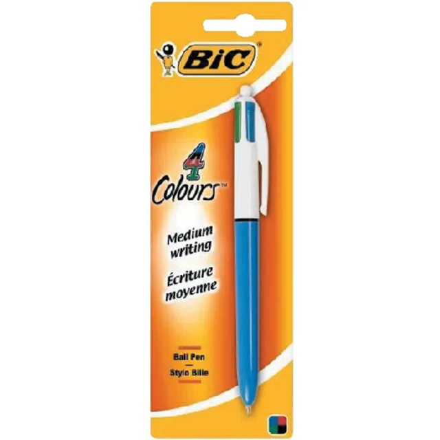 Bic Balpen bic 4kleuren medium lichtblauw blister Stuk