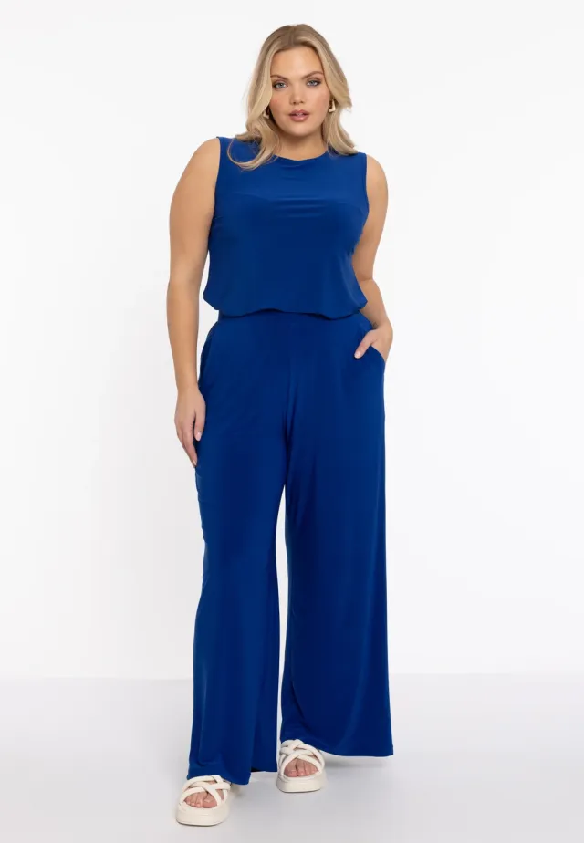 Yoek extra wijde high waist broek donkerblauw