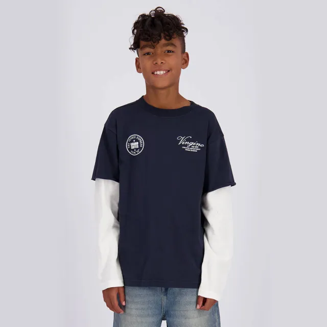 Vingino longsleeve met print donkerblauw Donkerblauw/wit