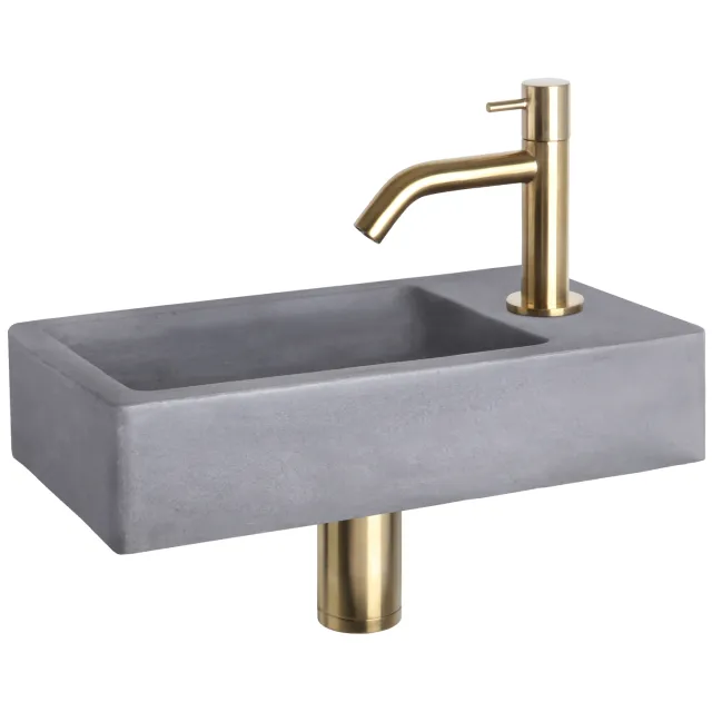 Differnz Fonteinset Differnz Force Beton 40x22x8 cm Donker Grijs Met Gebogen Kraan Mat Goud